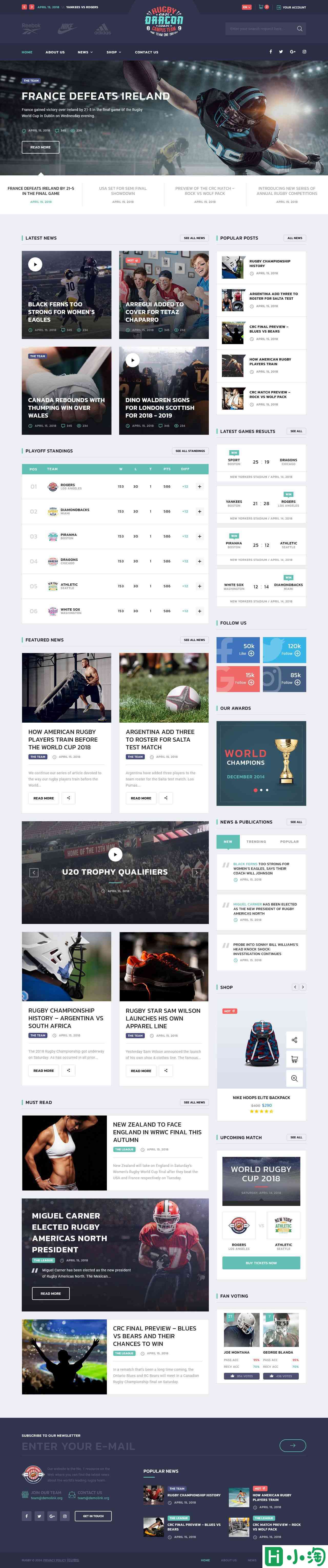 精品橄榄球赛事新闻门户模板-PC预览